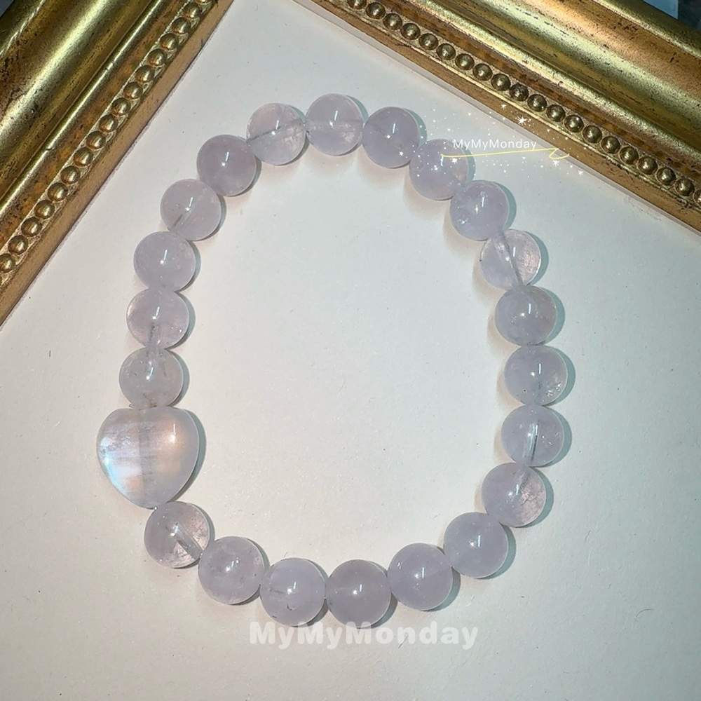Herkimer Diamond Bracelet 8mm with Heart Moonstone - Picture 3 of 6